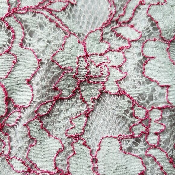 🔹️Banana Republic Gray & Pink Floral Lace Overlay Sheer Short Sleeved Top Small - Picture 7 of 10